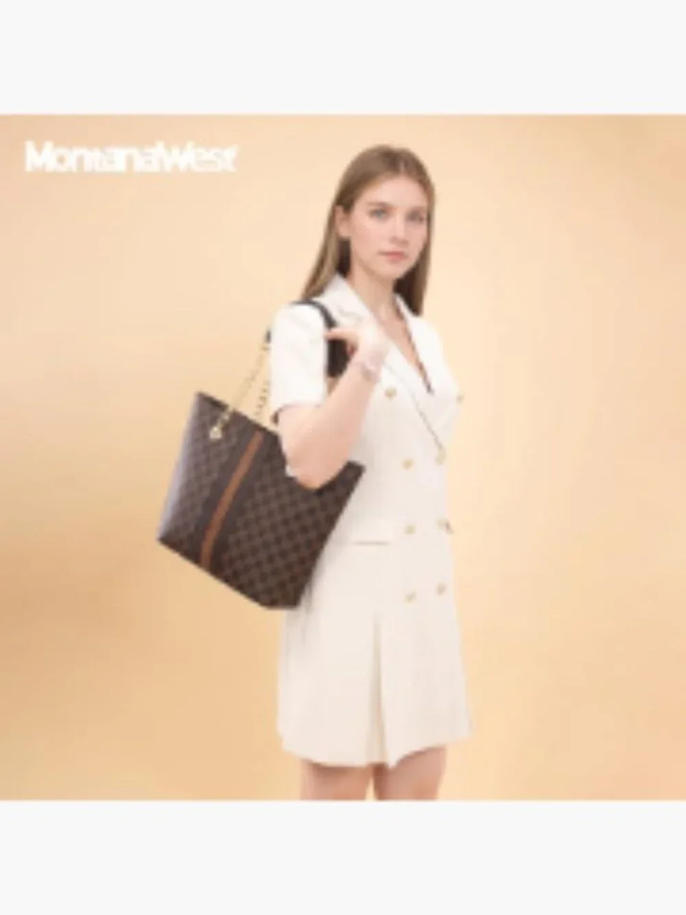 Faux Leather Tote Bag with Chain Handles for Women, Satchel Purse with Zipper